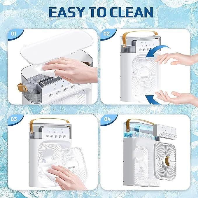 Mini USB Air Cooler Fan – 3-in-1 Personal Cooling Fan with Humidifier & LED Light