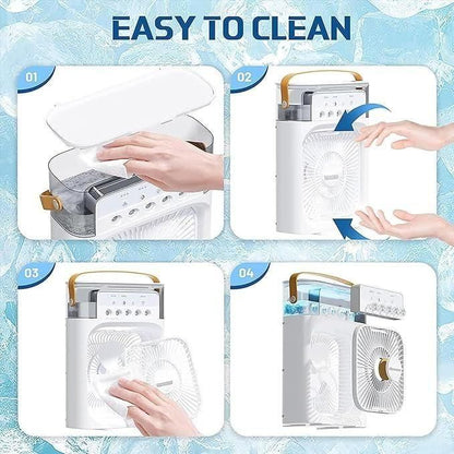 Mini USB Air Cooler Fan – 3-in-1 Personal Cooling Fan with Humidifier & LED Light