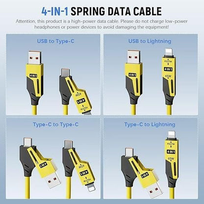 4-in-1 Retractable Spring Data Cable – Fast Charging & Sync | Type-C, iOS, Micro USB