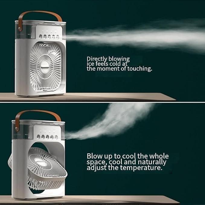 Mini USB Air Cooler Fan – 3-in-1 Personal Cooling Fan with Humidifier & LED Light