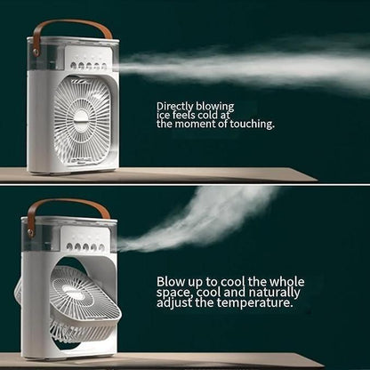 Mini USB Air Cooler Fan – 3-in-1 Personal Cooling Fan with Humidifier & LED Light