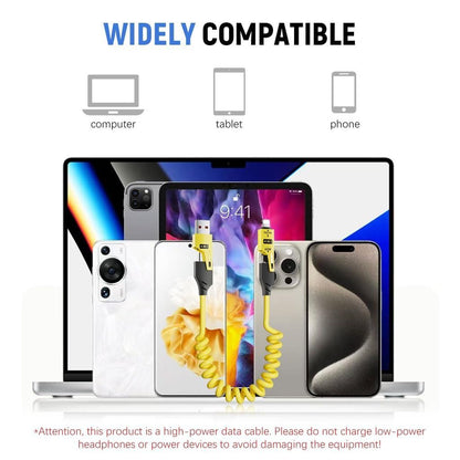 4-in-1 Retractable Spring Data Cable – Fast Charging & Sync | Type-C, iOS, Micro USB