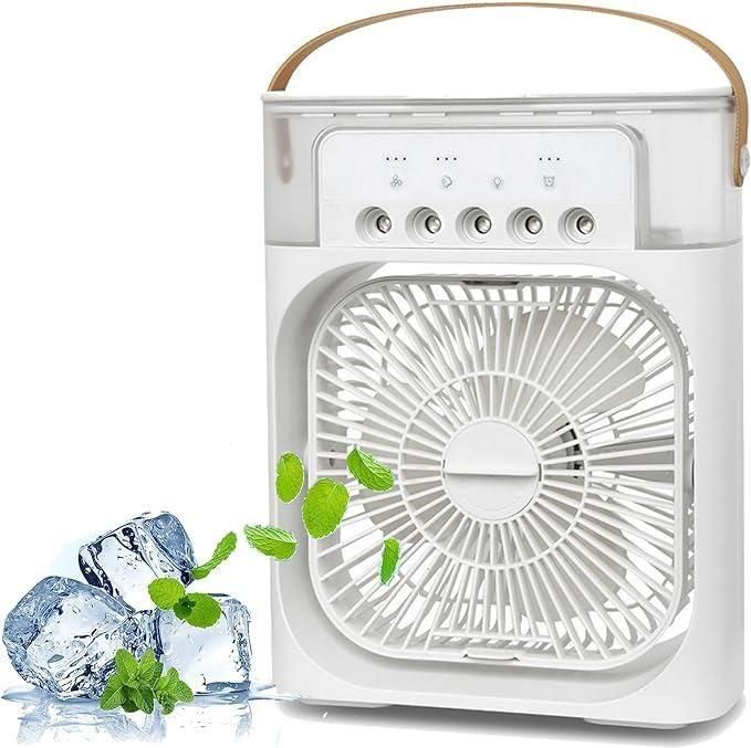 Mini USB Air Cooler Fan – 3-in-1 Personal Cooling Fan with Humidifier & LED Light