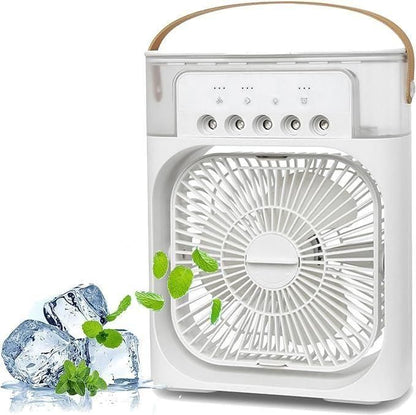 Mini USB Air Cooler Fan – 3-in-1 Personal Cooling Fan with Humidifier & LED Light