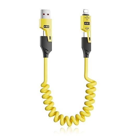 4-in-1 Retractable Spring Data Cable – Fast Charging & Sync | Type-C, iOS, Micro USB