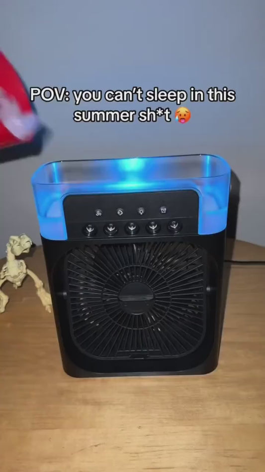 Mini USB Air Cooler Fan – 3-in-1 Personal Cooling Fan with Humidifier & LED Light